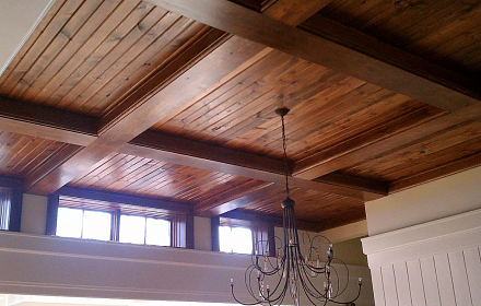 Потолок - монтаж, покраска имитации бруса до 130 мм - 1560 р./кв.м.